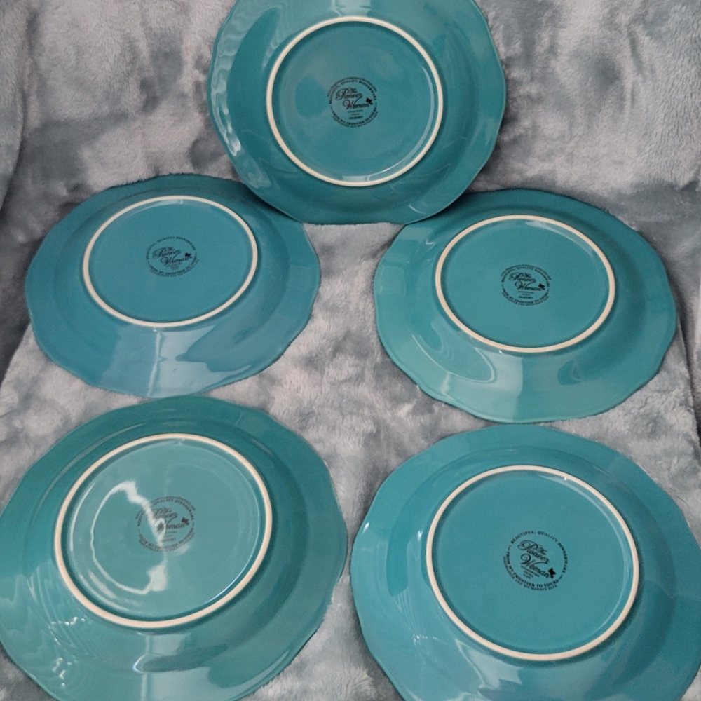 Teal & Cream Floral Ceramic Salad Plate Set - Picture 2 of 3